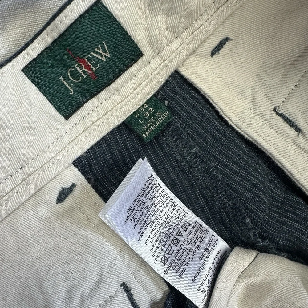 J Crew Oarsman 100% Linen Pants Straight Leg Stripe Beach Men Fits 36x31.5 Blue